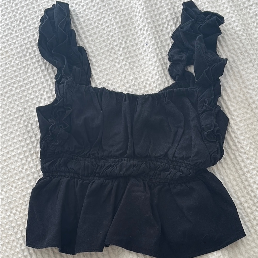 Abercrombie & Fitch Black Ruffled Crop Top